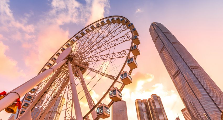 hong kong observation wheel at dawn